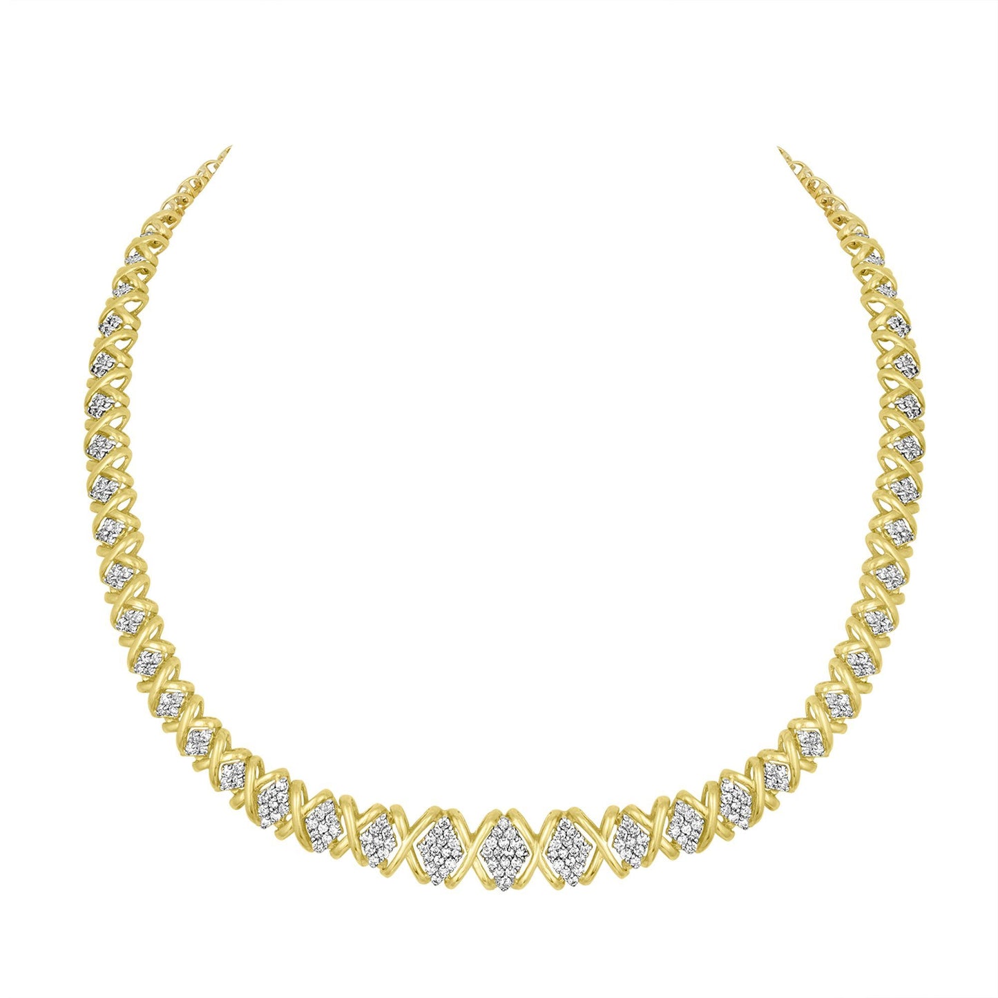 10K Yellow Gold 4 cttw Brilliant Round-Cut Diamond Graduating Riviera Statement Necklace (H-I Color, I2-I3 Clarity)