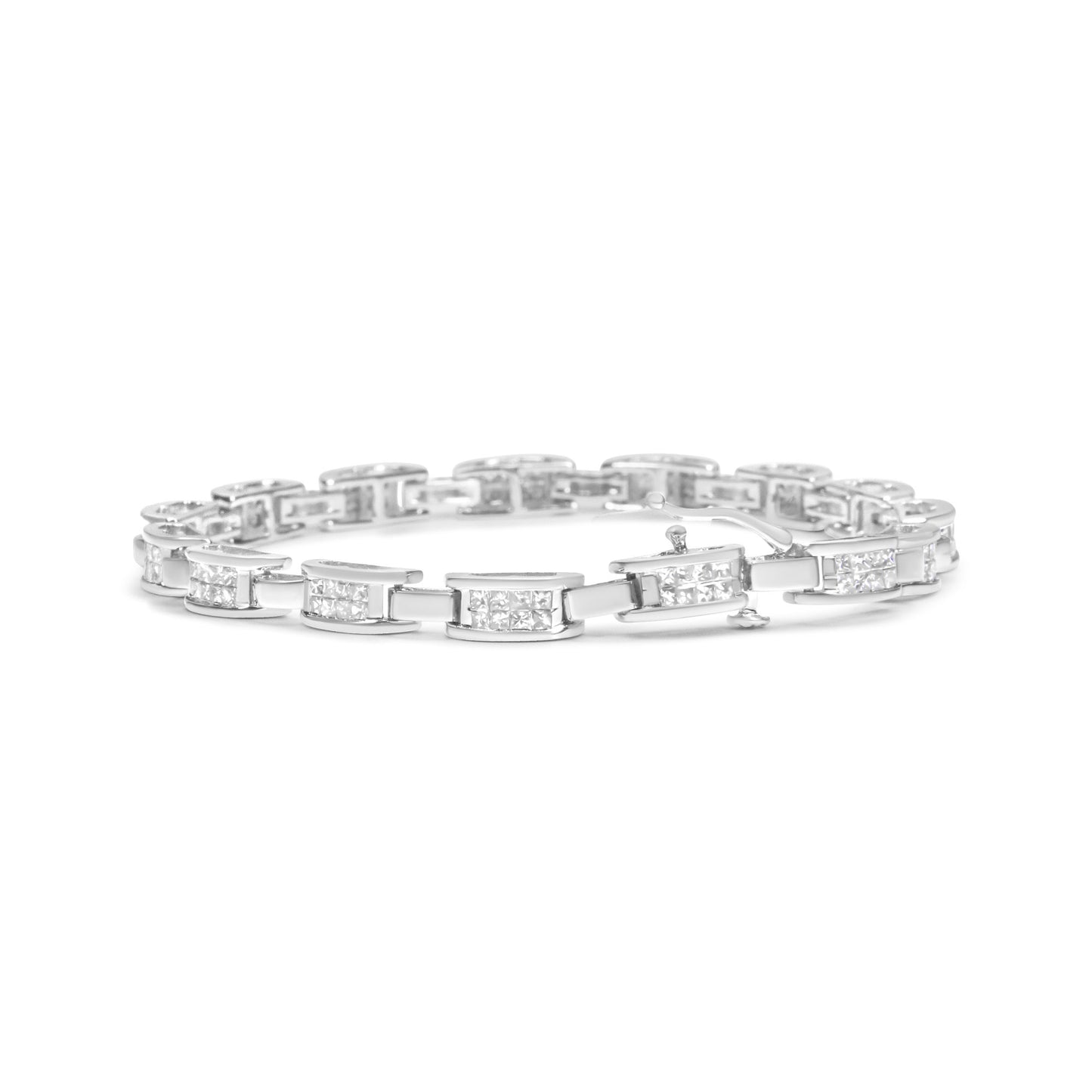 14K White Gold 2.0 Cttw Princess Cut Invisible Set Diamond Rectangular Link Bracelet (I-J Color, I1-I2 Clarity) - 7.25"