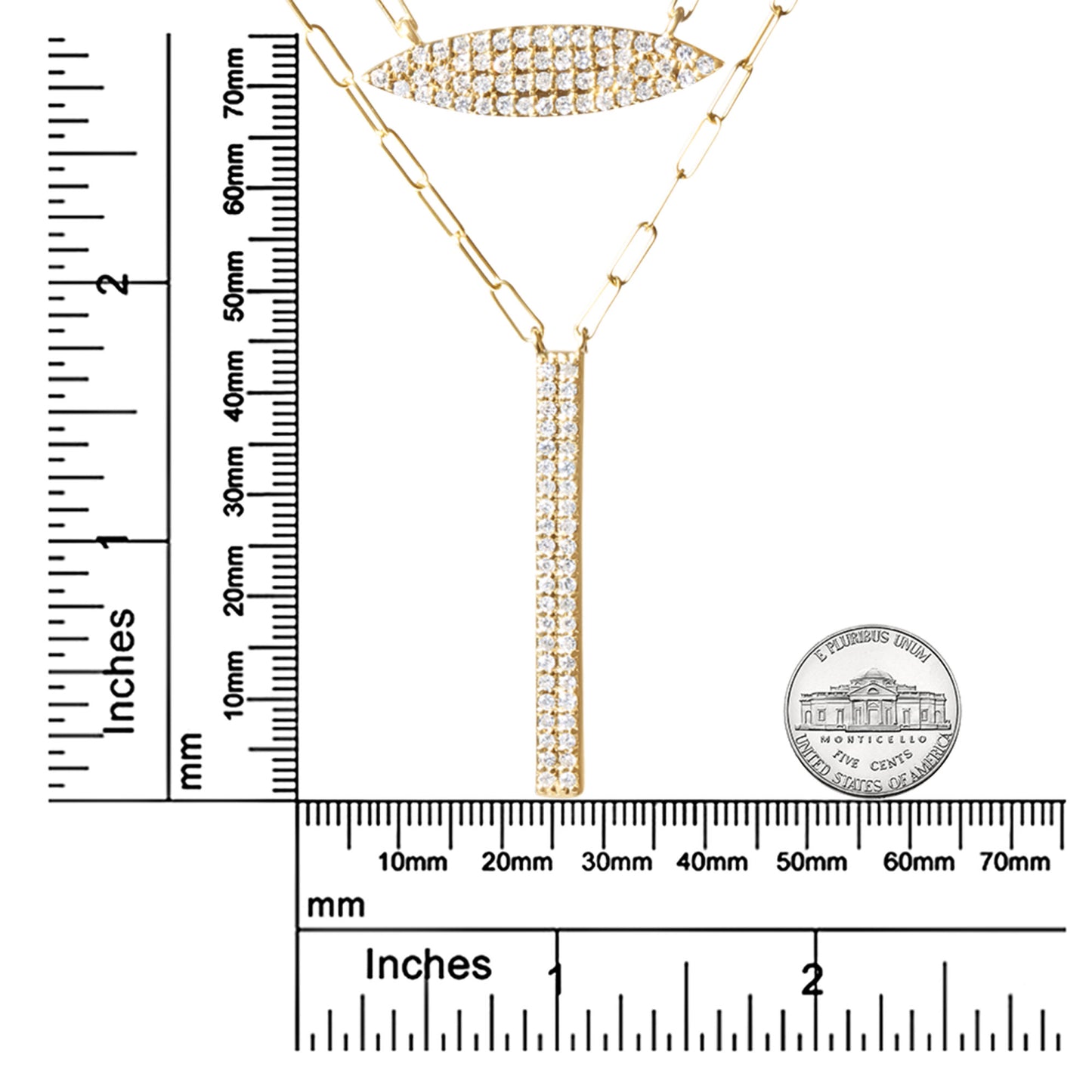 14K Yellow Gold 3/8 Cttw Two-Strand Marquise and Bar Charm Paper Clip Link Pendant Necklace (I-J Color, I1-I2 Clarity) -18" and 20" Inch Lengths