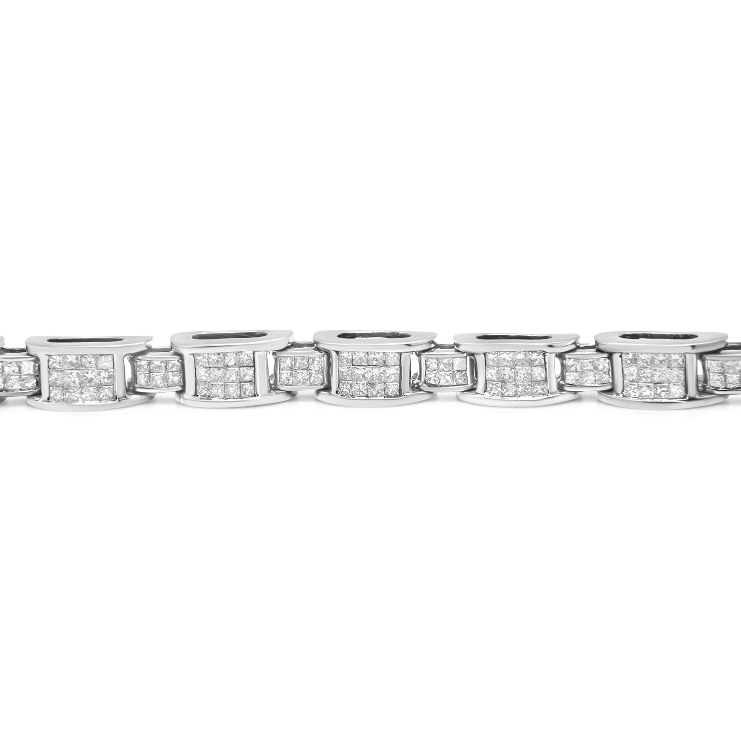 14K White Gold 5.0 Cttw Princess Cut Diamond Invisible Set Alternating Size D Shaped Links Tennis Bracelet (H-I Color, SI2-I1 Clarity) - 7'