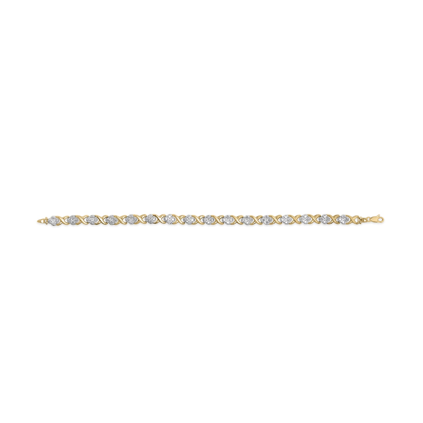 10K Yellow Gold 1.00 Cttw Diamond Cluster X Link Tennis Link 7.50" Bracelet (I-J Color, I2-I3 Clarity)