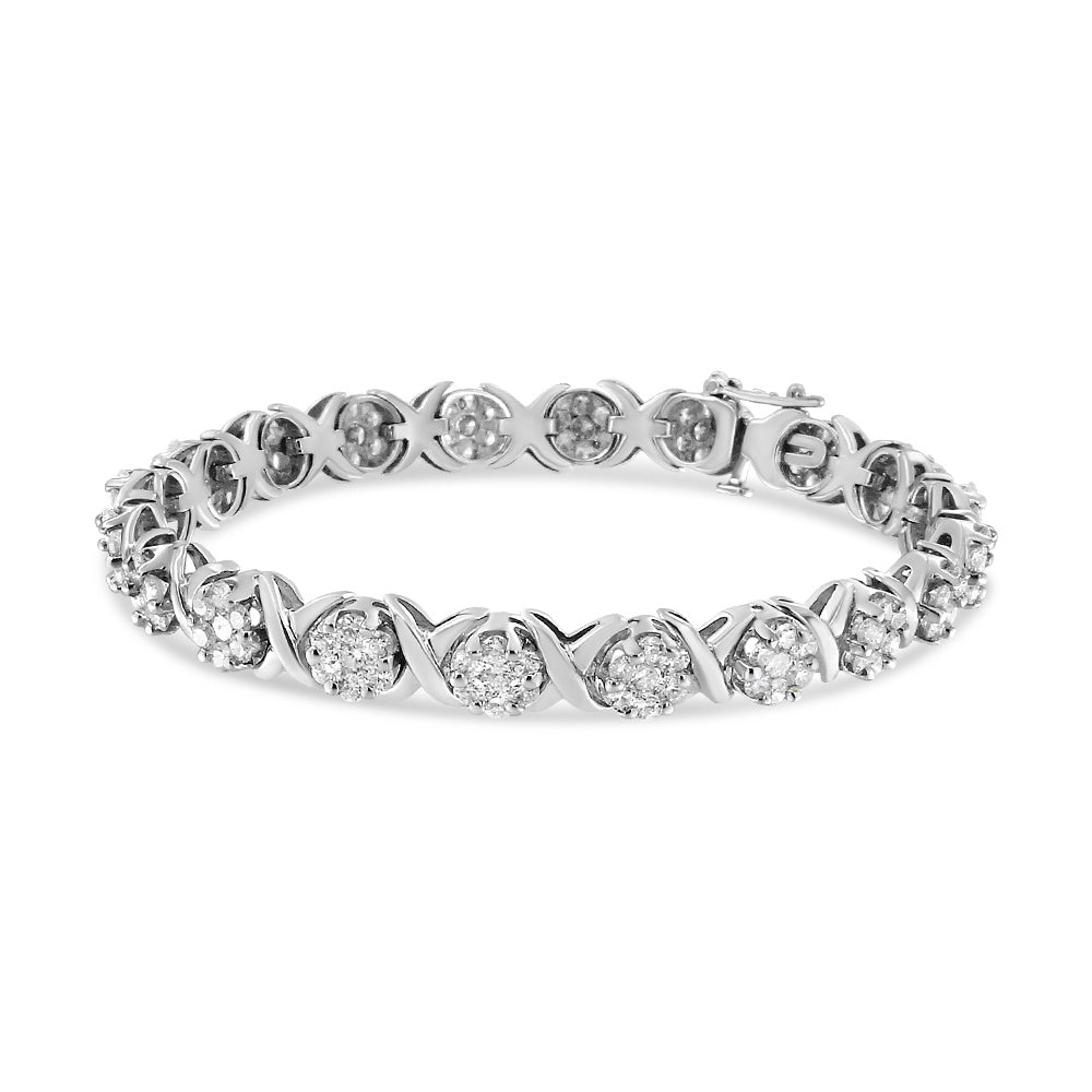 14K White Gold 6-1/3 Cttw Round Brilliant-Cut Diamond Round Cluster & X-Link 7" Tennis Bracelet (I-J Color, SI2-I1 Clarity)