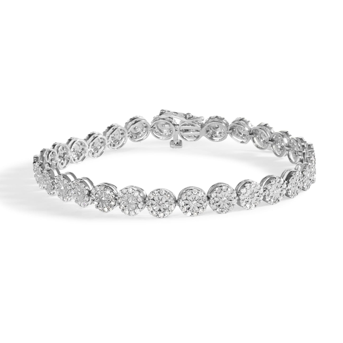 14K White Gold 2.00 Cttw Diamond Halo Link Tennis Bracelet (H-I Color, I1-I2 Clarity)