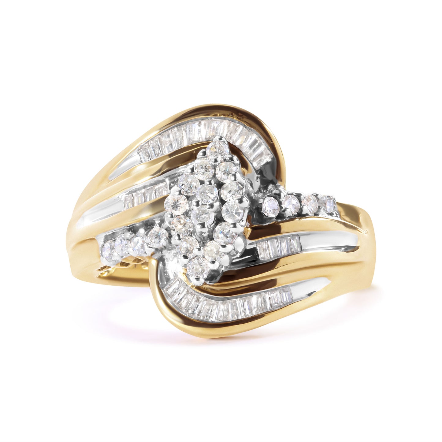 10K Yellow Gold 1/2 Cttw Diamond Pear Cluster and Swirl Ring (H-I Color, I1-I2 Clarity) - Ring Size 7