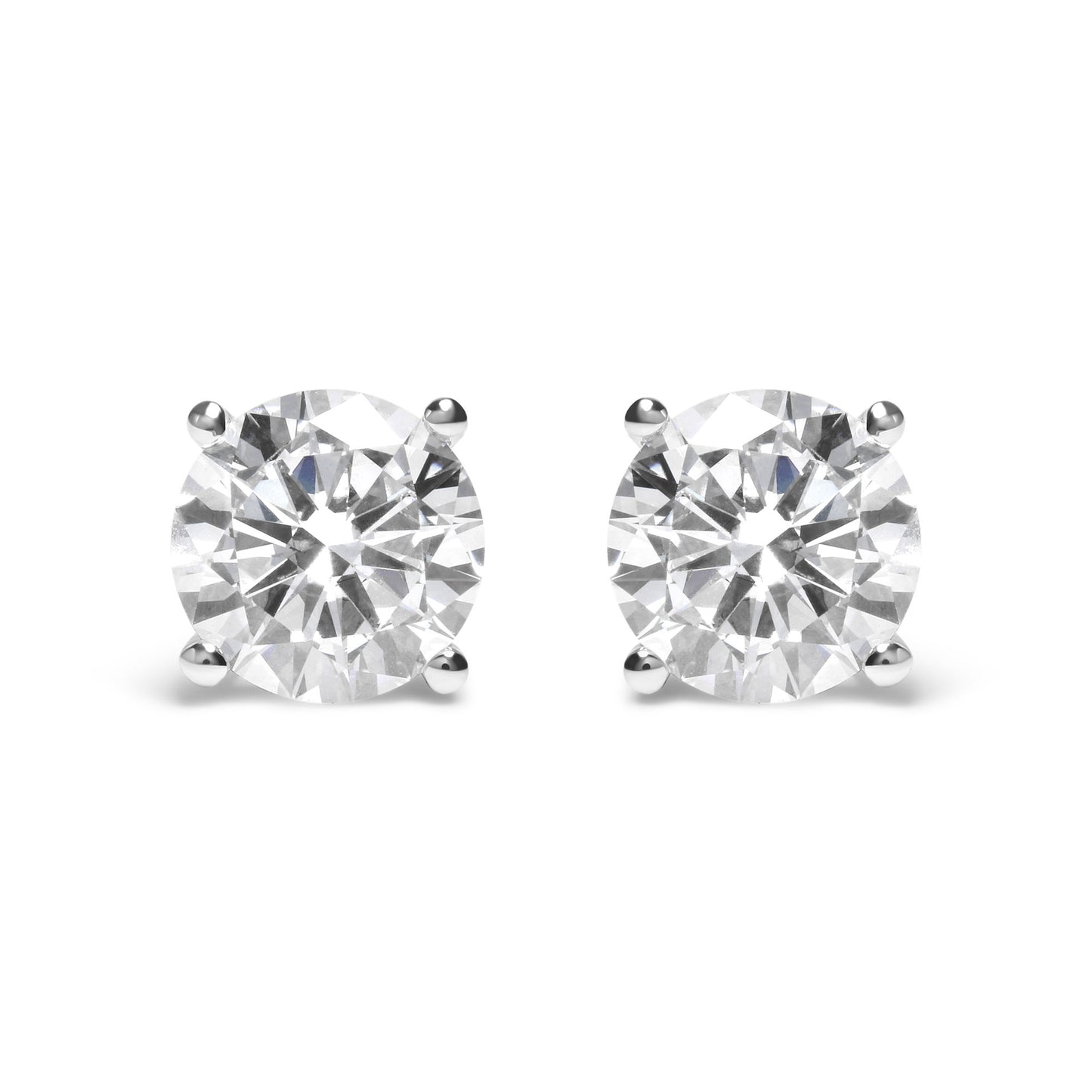 14K White Gold Round Brilliant-Cut Lab Grown Diamond Classic 4-Prong Stud Earrings with Screw Backs (G-H Color. VS1-VS2 Clarity)