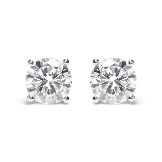 14K White Gold Round Brilliant-Cut Lab Grown Diamond Classic 4-Prong Stud Earrings with Screw Backs (G-H Color. VS1-VS2 Clarity)