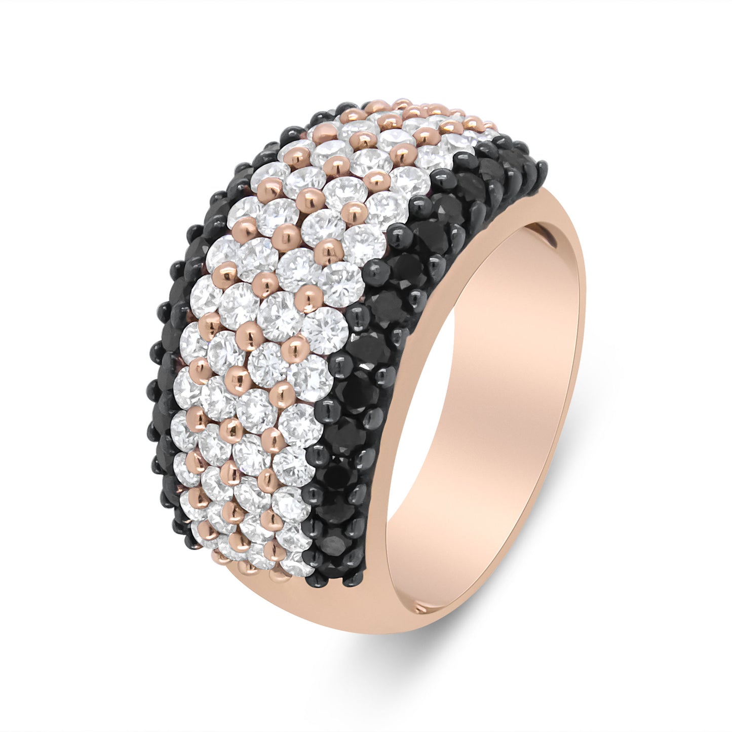 18K Rose Gold 2 1/5 Cttw Black and White Diamond 6 Row Band Ring (F-G and Black Color, VS1-VS2 Clarity) - Ring Size 7