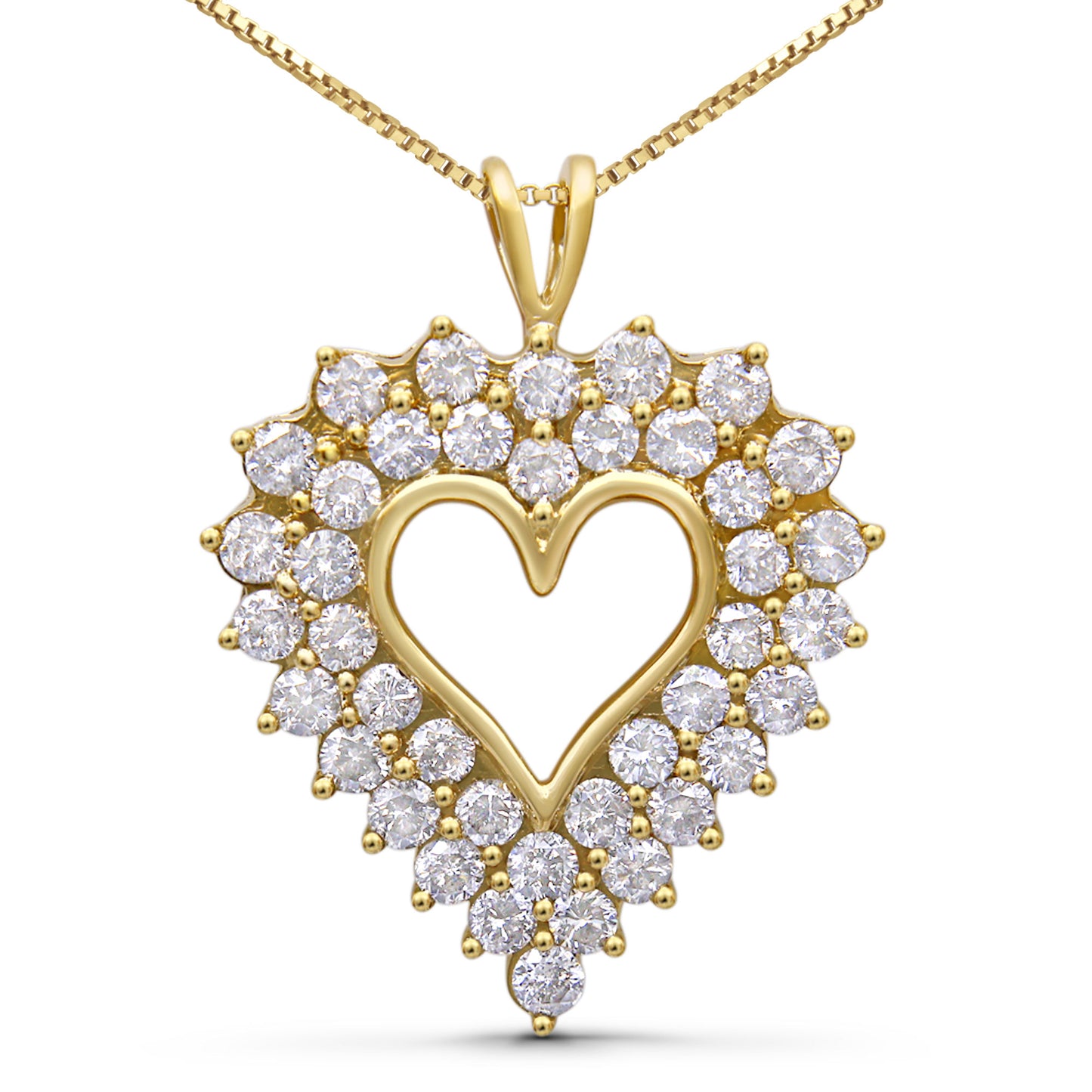 14K Yellow Gold Plated .925 Sterling Silver 4.0 Cttw Diamond Two Row Open Heart 18" Pendant Necklace (K-L Color, I1-I2 Clarity)