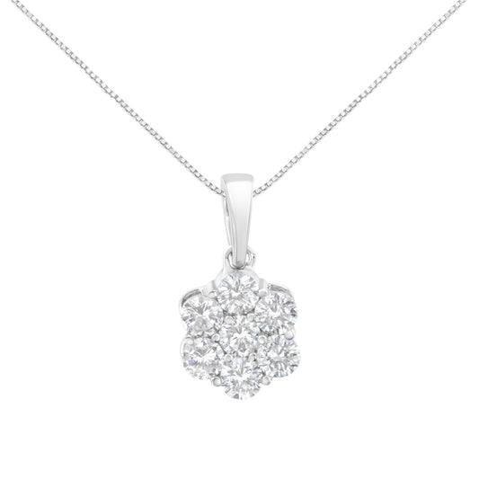 14K White Gold 1 cttw Brilliant Round-Cut Diamond 7 Stone Flower 18" Pendant Necklace (F-G Color, VS1-VS2 Clarity)