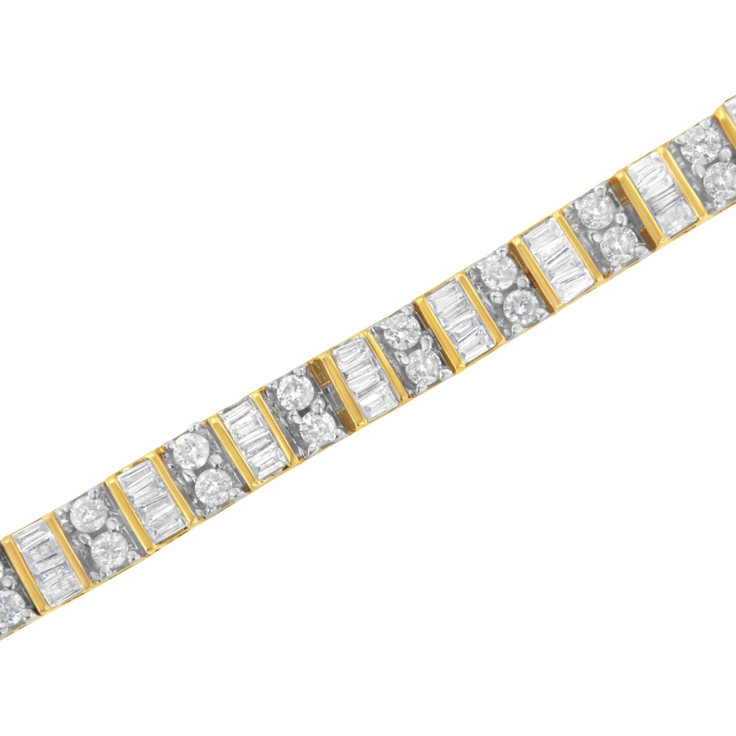 14K Yellow Gold 4.0 Cttw Alternating Baguette & Round Cut Diamond Bezel- & Prong-Set 7" Tennis Bracelet (I-J, I1-I2)