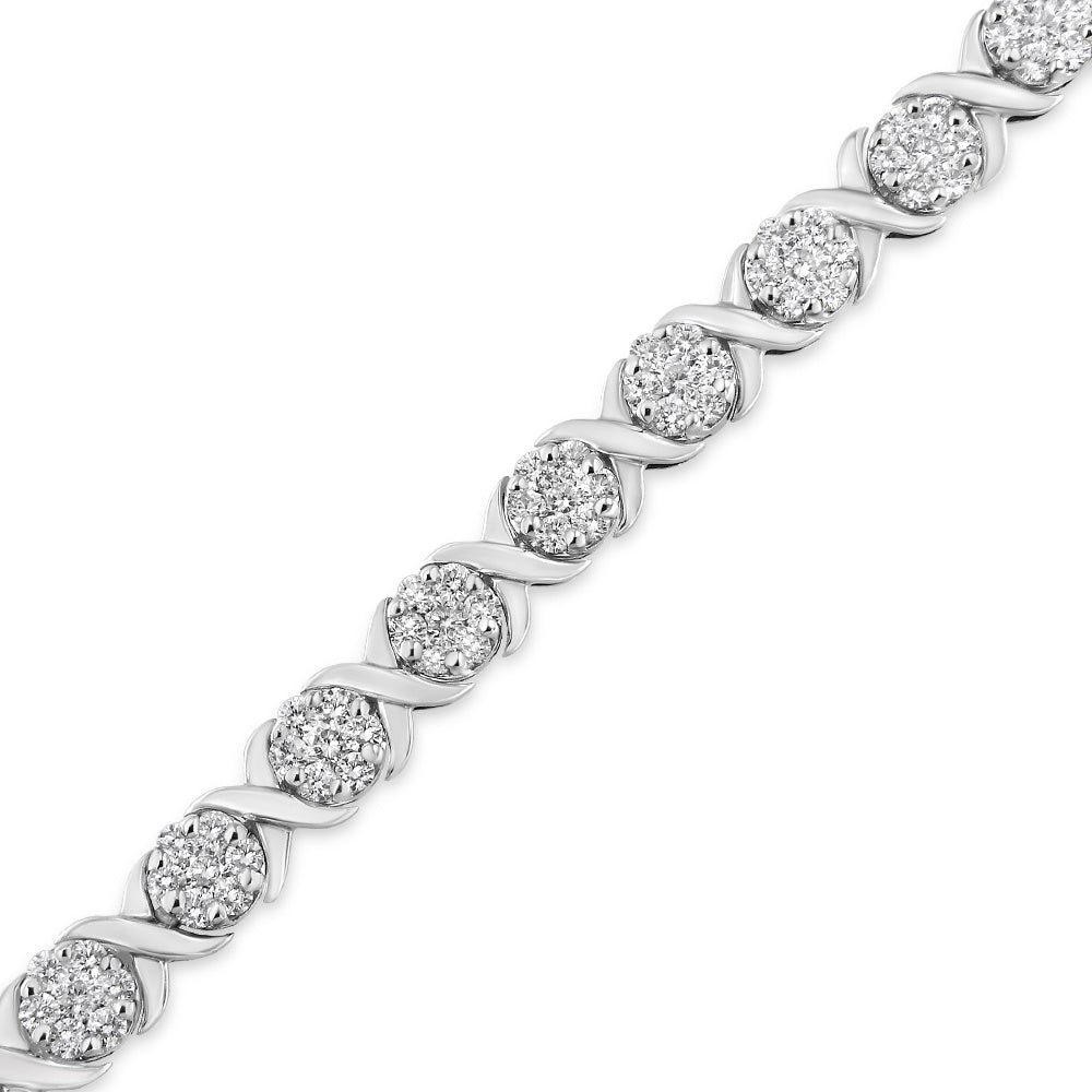 14K White Gold 6-1/3 Cttw Round Brilliant-Cut Diamond Round Cluster & X-Link 7" Tennis Bracelet (I-J Color, SI2-I1 Clarity)