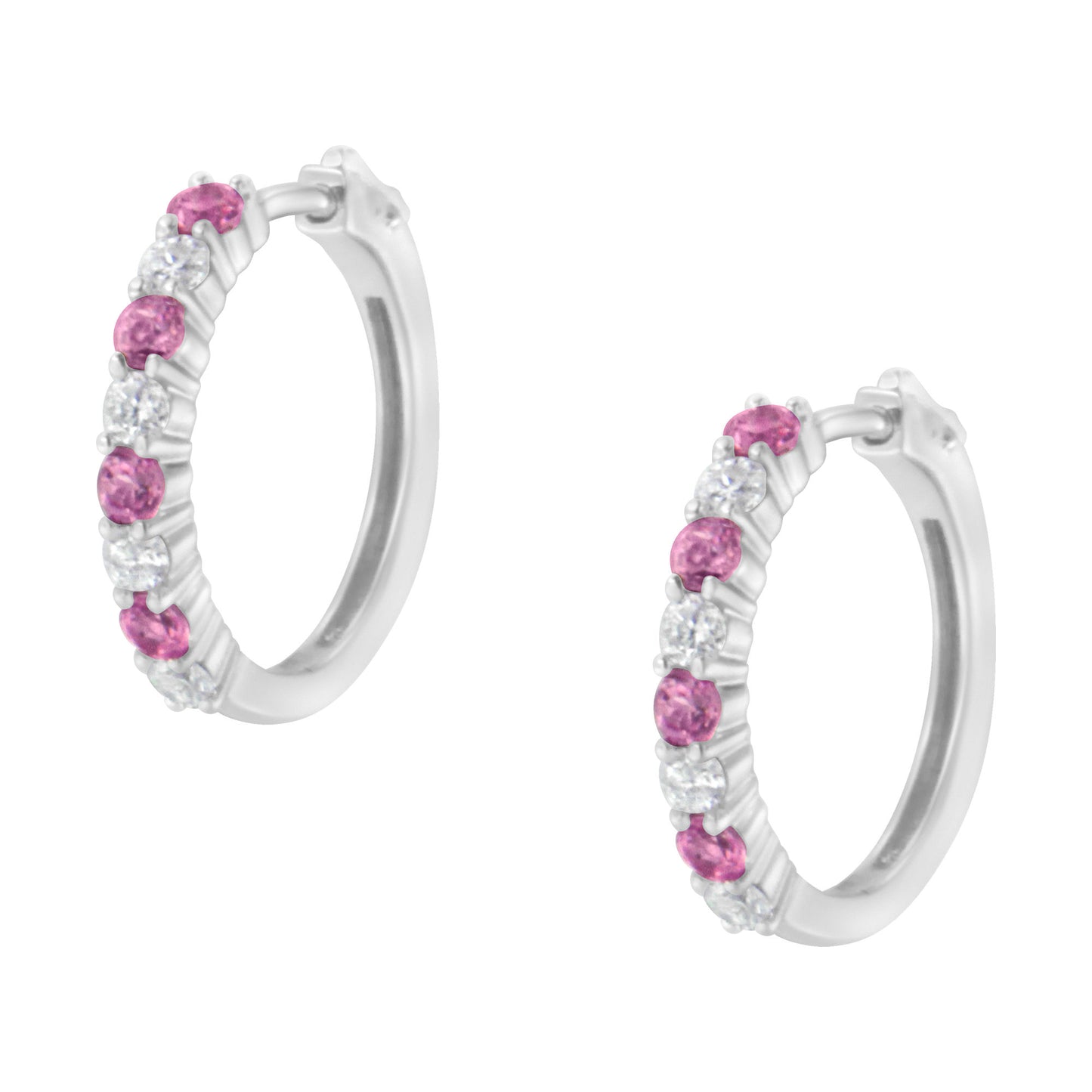 10K White Gold 2.5MM Sapphire Gemstone and 1/2 Cttw Diamond Hoop Earrings (H-I Color, I1-I2 Clarity)