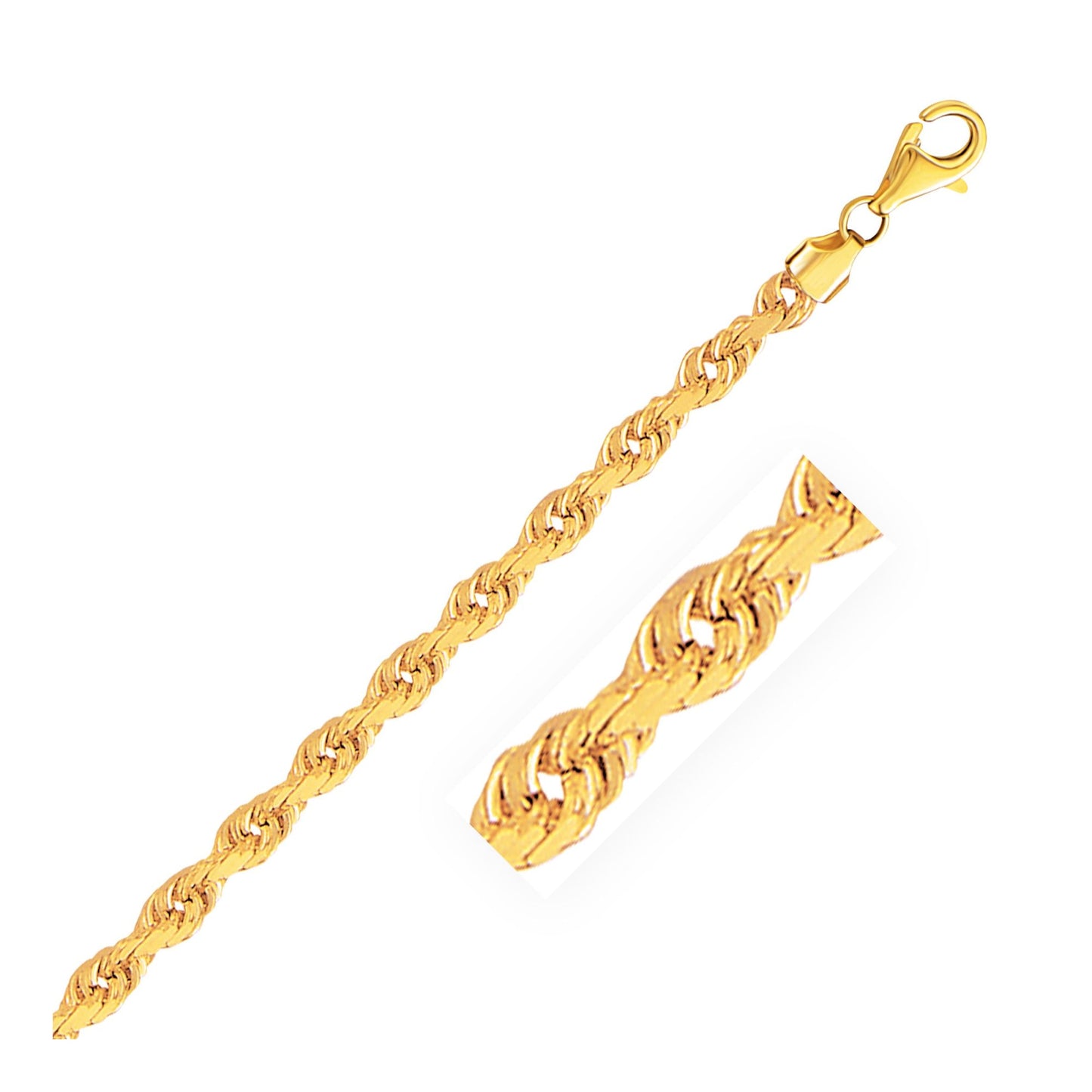 5.0mm 14k Yellow Gold Solid Diamond Cut Rope Chain