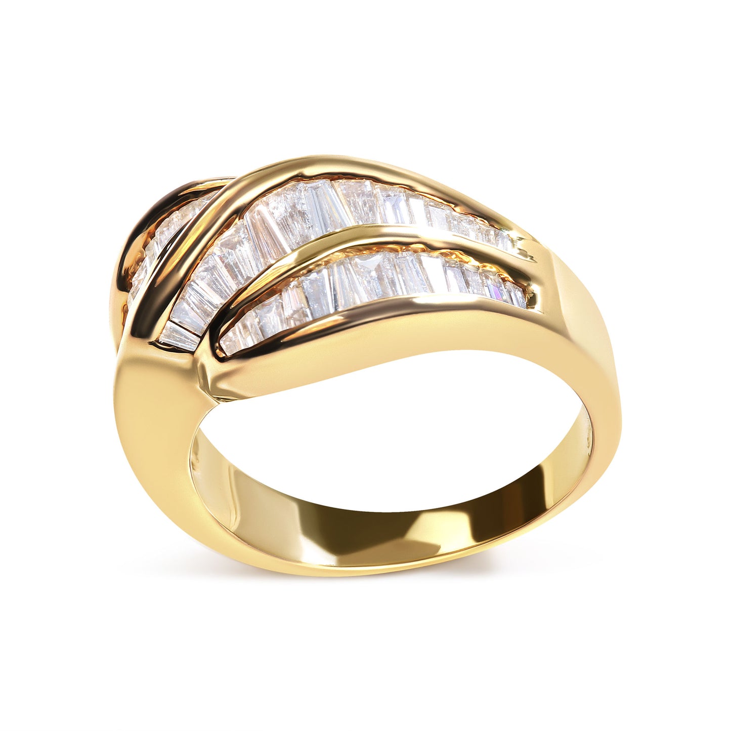 14K Yellow Gold Channel Set 1 1/3 Cttw Diamond Swirl and Weave Ring Band (H-I Color, SI1-SI2 Clarity) -Ring Size 7