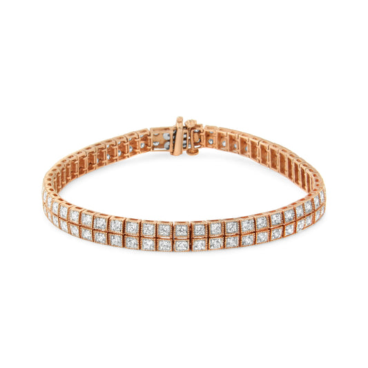 14K Rose Gold 3.0 Cttw Lab Grown Diamond Two Row Milgrain 7" Inch Tennis Bracelet (G-H Color, VS2-SI1 Clarity)