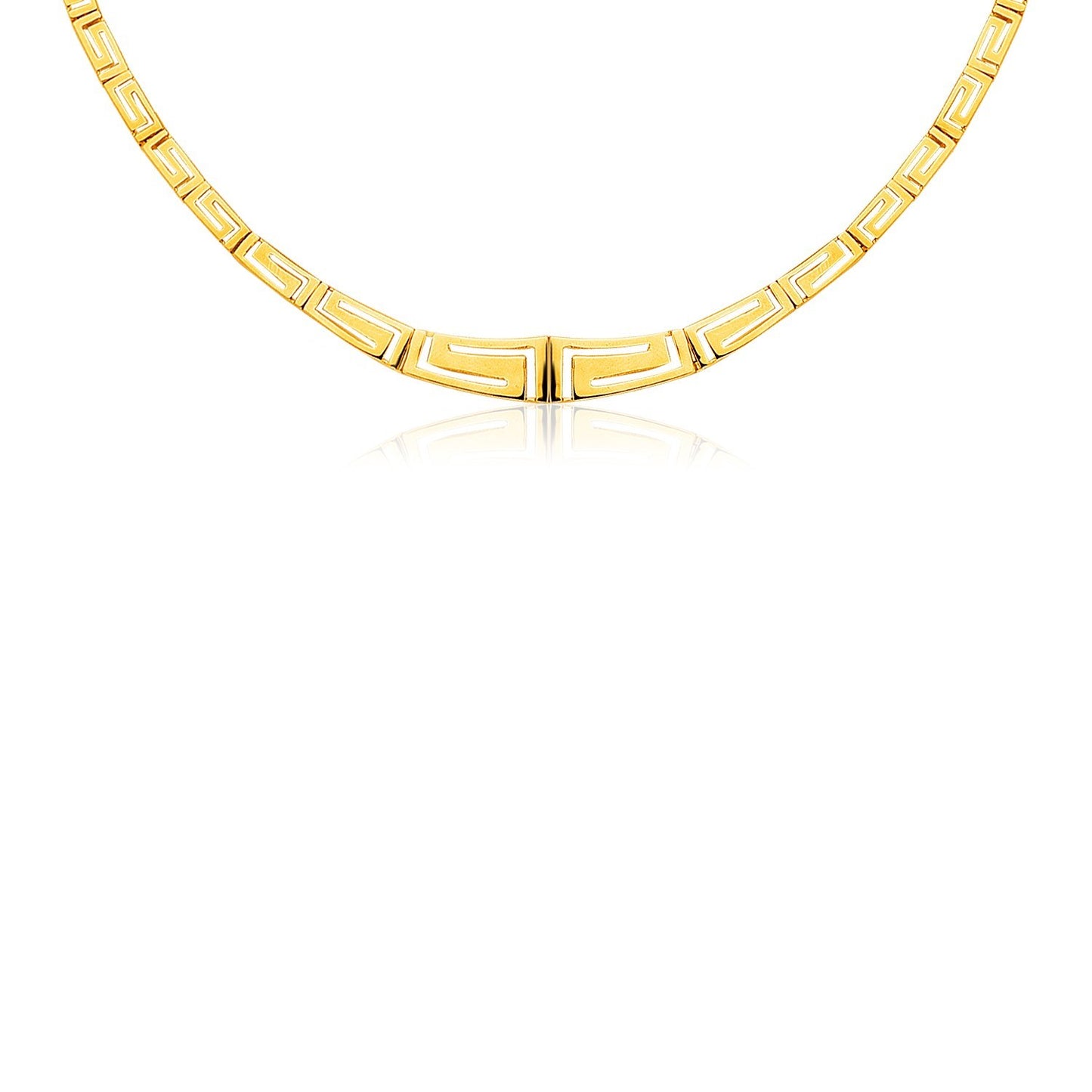 14K Yellow Gold Necklace with Graduated Greek Meander Motif Links