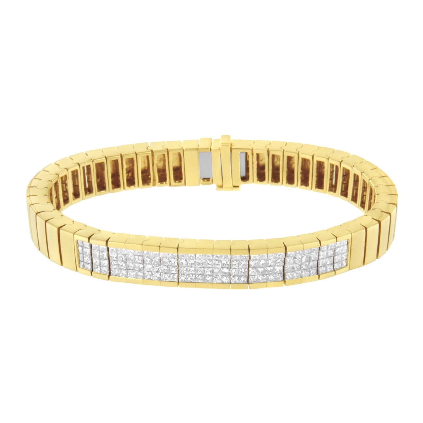 14K Yellow Gold 3 5/8 cttw Invisible Set Princess-Cut Diamond ID Tennis Bracelet (I-J Color, SI1-SI2 Clarity) - Size 7"