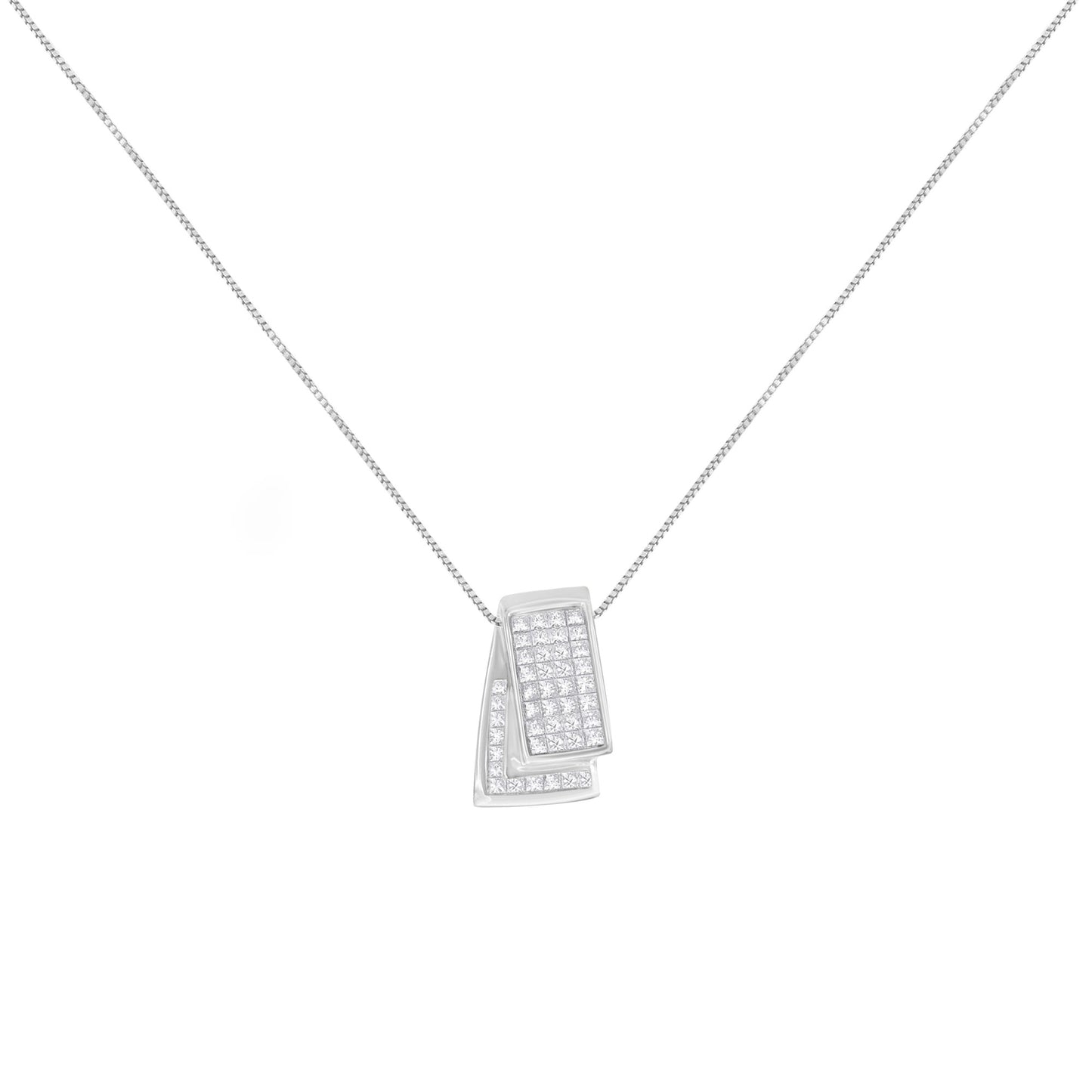 14K Gold 1.0 Cttw Princess Cut Diamond Two Tone Foldover Box Pendant 18' Box Chain Necklace (H-I Color, SI2-I1 Clarity)