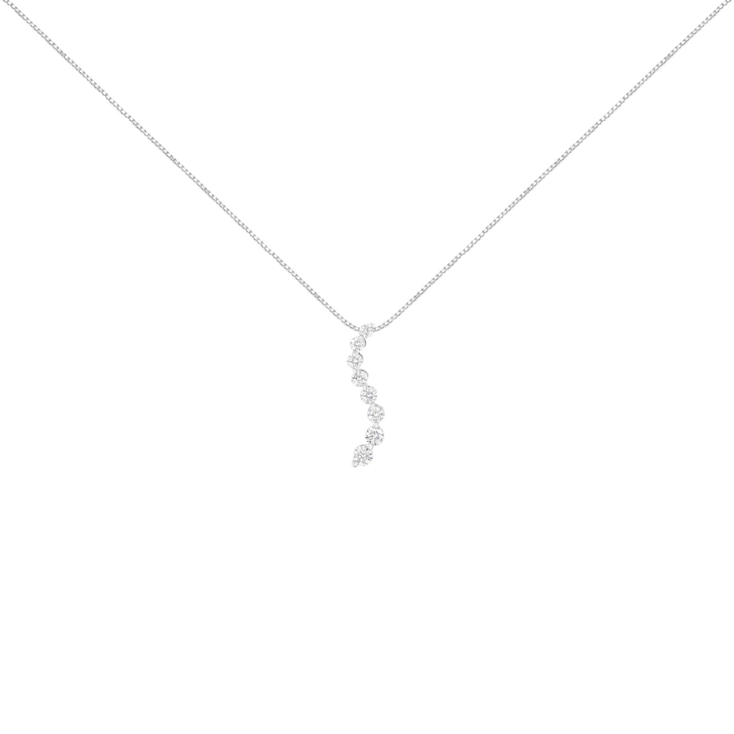 14K White Gold 3.0 Cttw Round-Brilliant & Baguette Cut Diamond S Shaped Graduated 18" Pendant Necklace (I-J Color, I2-I3 Clarity)