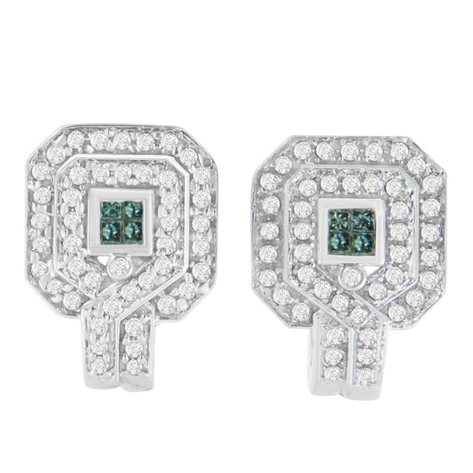 14K White Gold 1ct. TDW Round and Princess-cut Treated Blue Diamond Earrings (H-I,SI1-SI2)