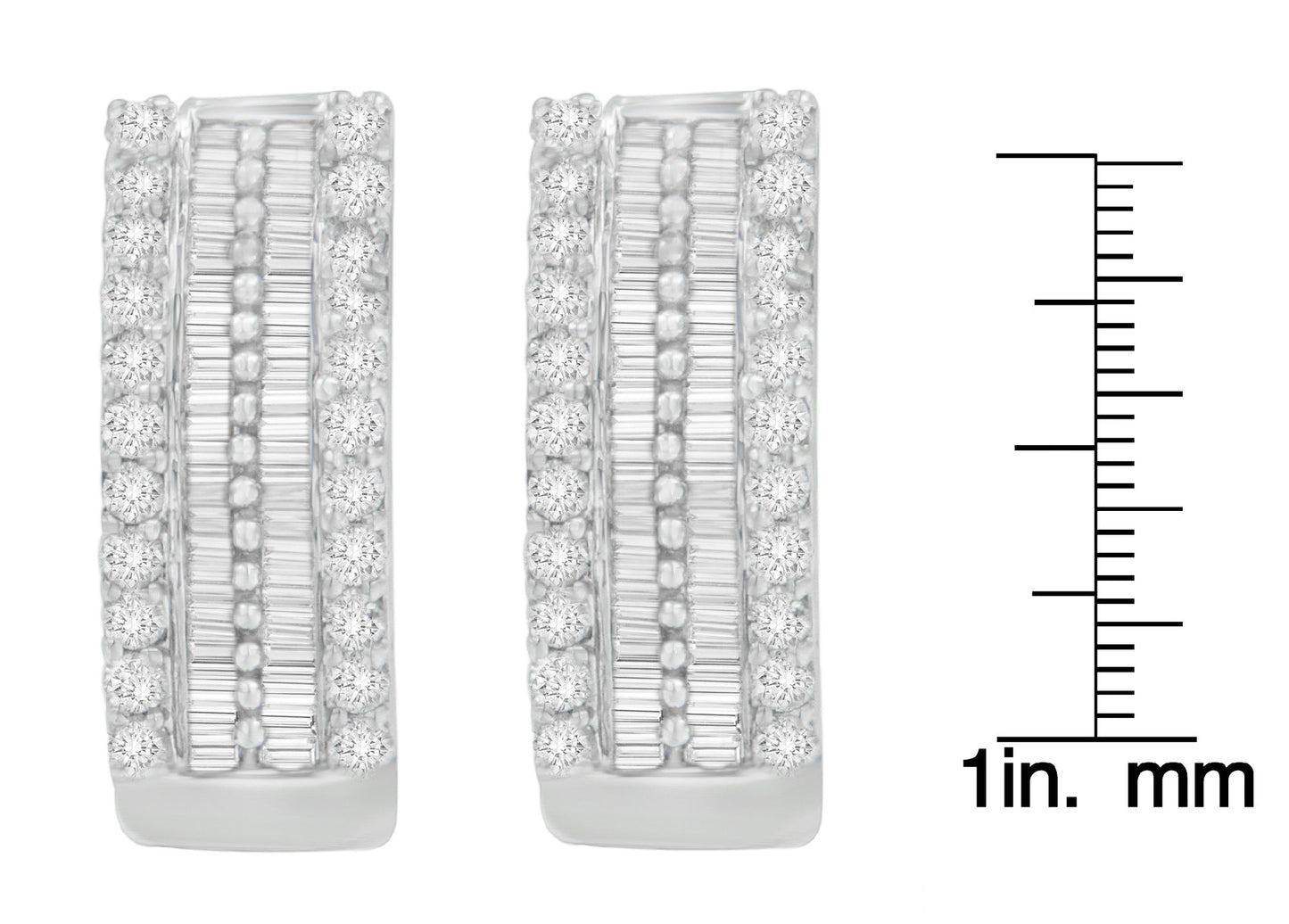 14K White Gold 1 1/2 cttw Round and Baguette Cut Diamond Earrings (H-I, SI2-I1)