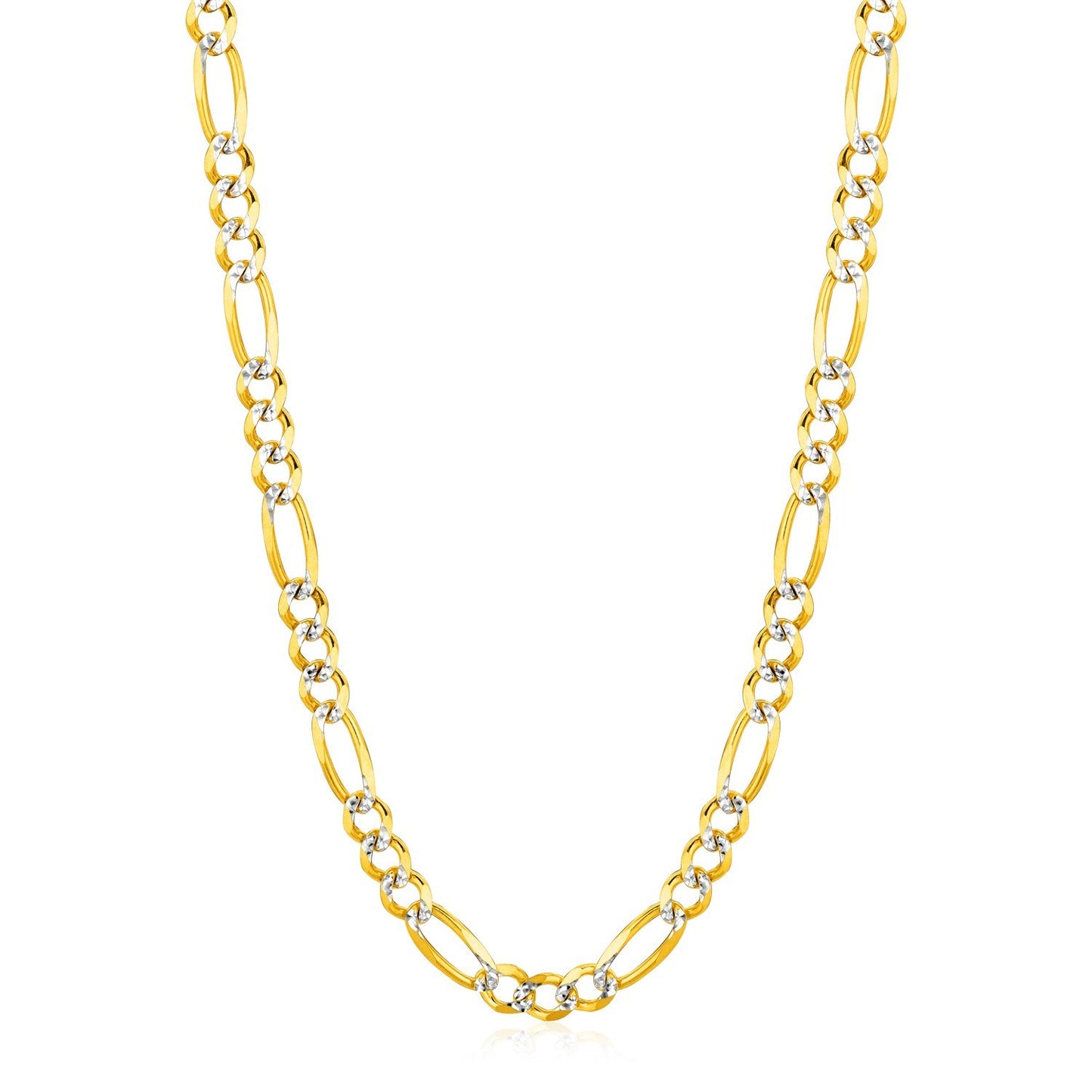 6.0mm 14K Yellow Gold Solid Pave Figaro Chain