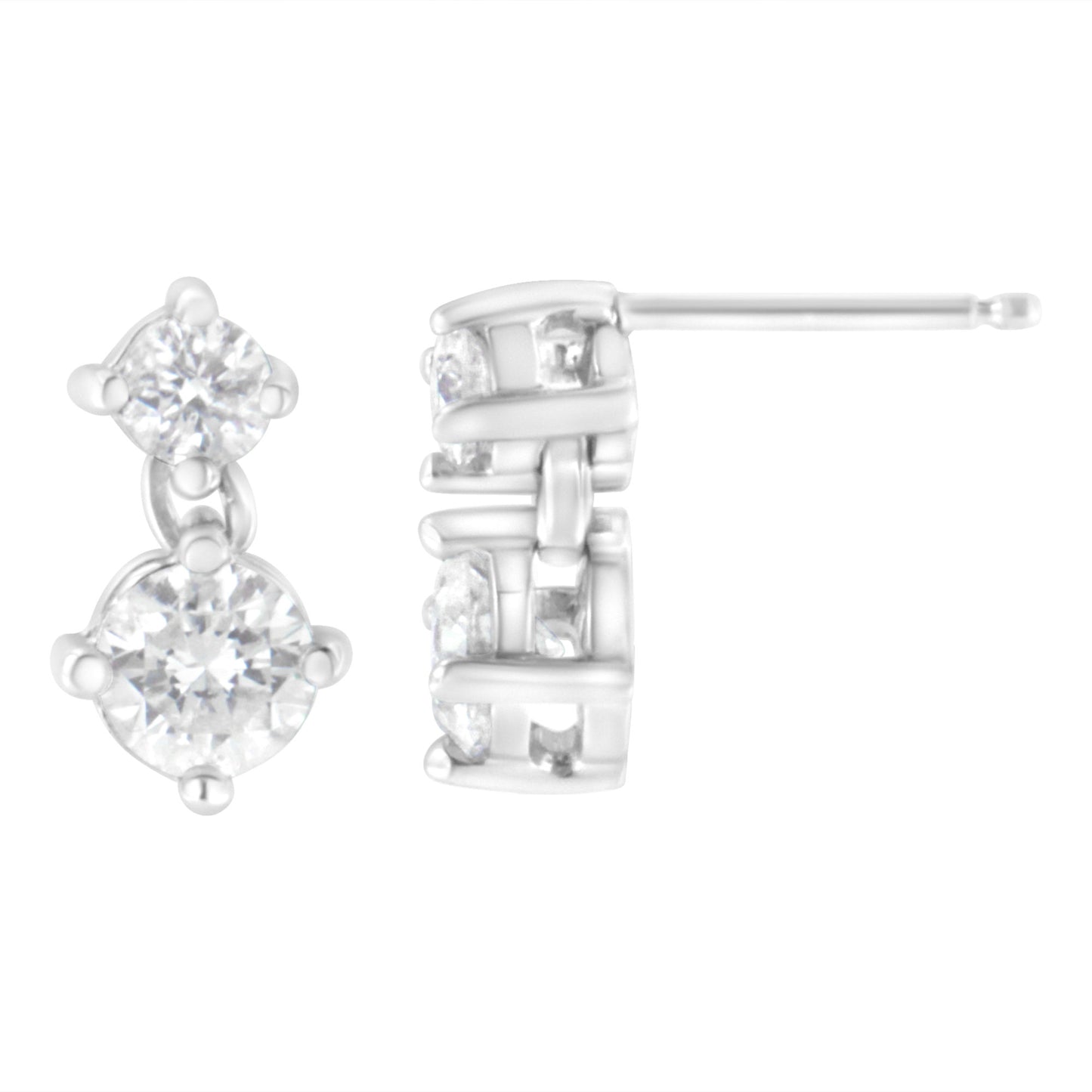 14K White Gold 1 cttw Double Diamond Stud Earrings (H-I Clarity, SI2-I1 Color)