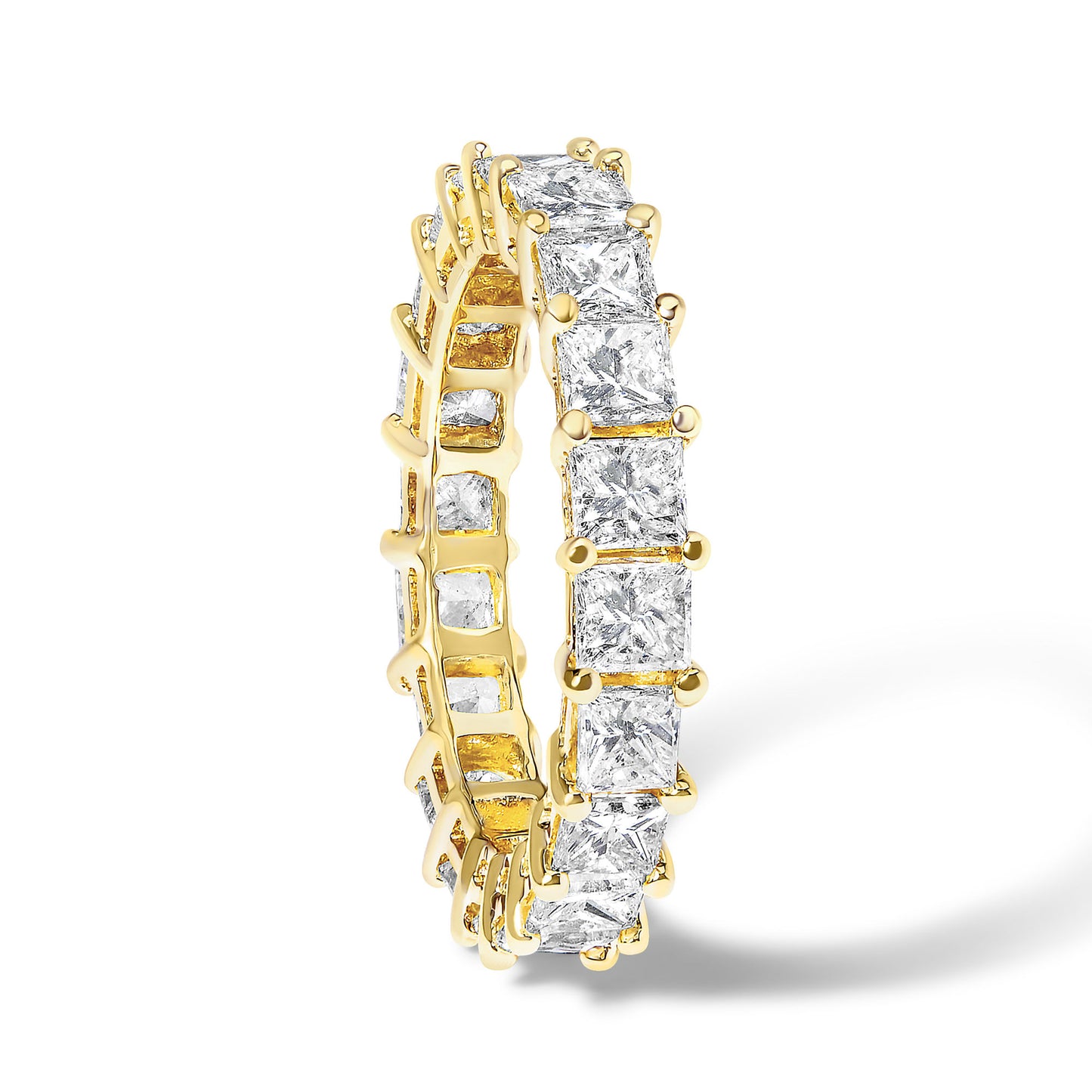 14K Yellow Gold 4.00 Cttw Shared Prong Set Princess Cut Diamond Eternity Band Ring (J-K Color, VS1-VS2 Clarity)