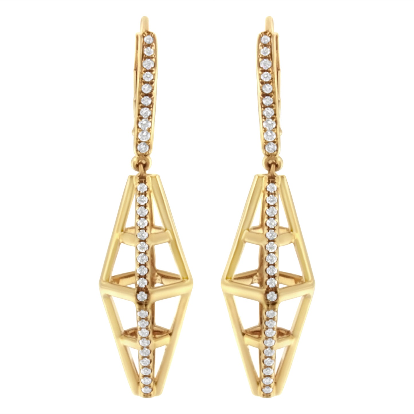 14K Yellow Gold 5/8 Cttw Diamond Geometrical Pillar Drop and Dangle Earrings (G-H Color, SI1-SI2 Clarity)