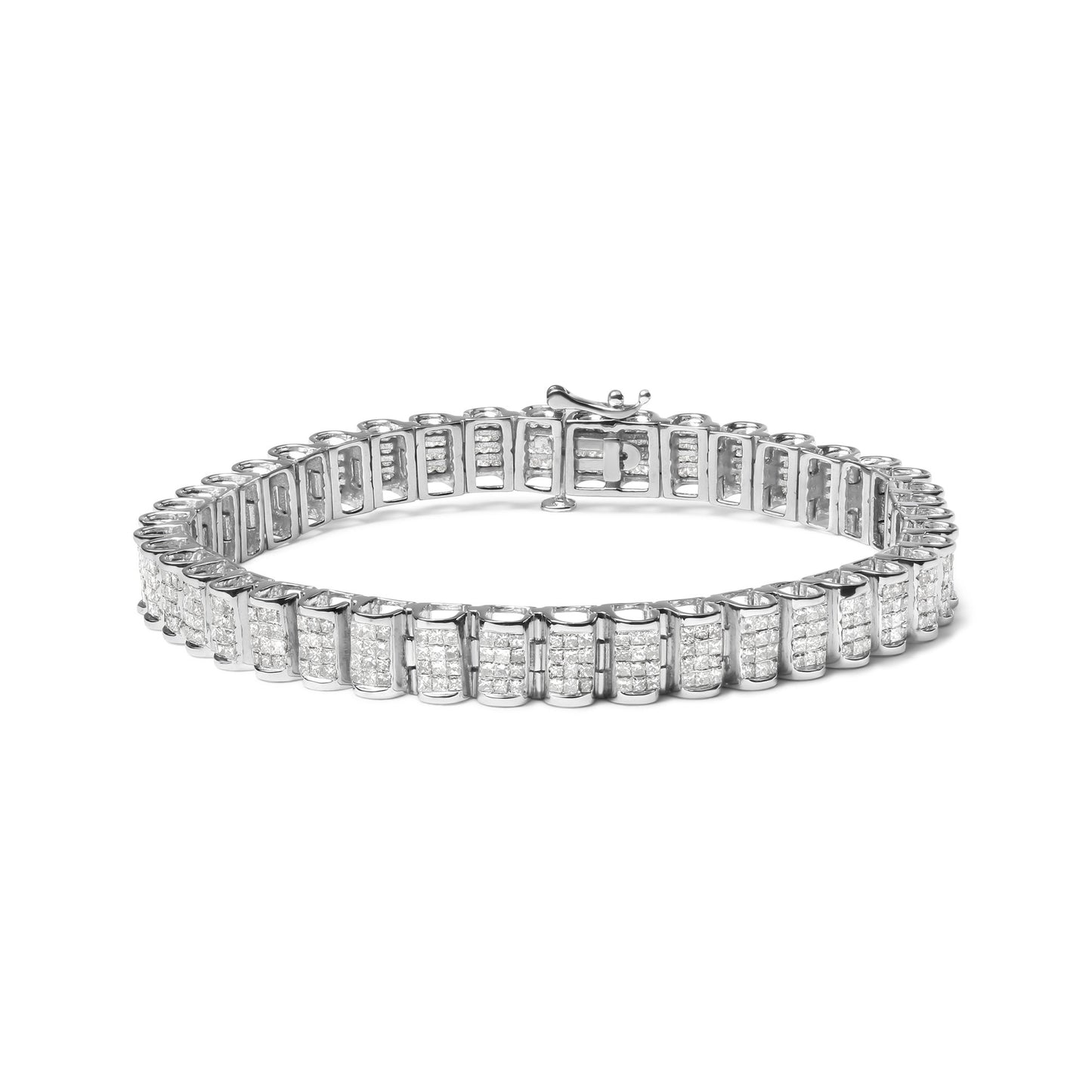 14K Gold 5.00 Cttw Square Princess Cut White Diamond Rectangular Invisible Set Link Tennis Bracelet (H-I Color, SI2-I1 Clarity) - 7.25' Inches