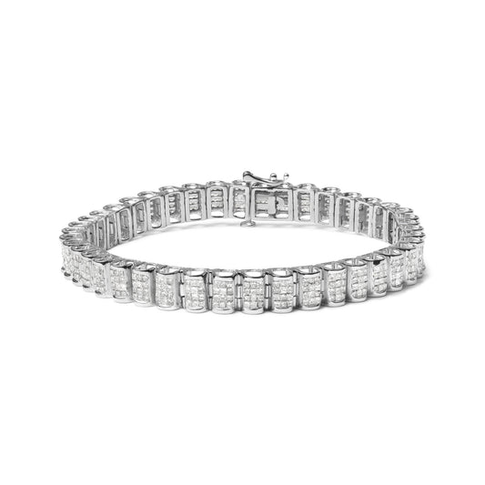 14K Gold 5.00 Cttw Square Princess Cut White Diamond Rectangular Invisible Set Link Tennis Bracelet (H-I Color, SI2-I1 Clarity) - 7.25' Inches