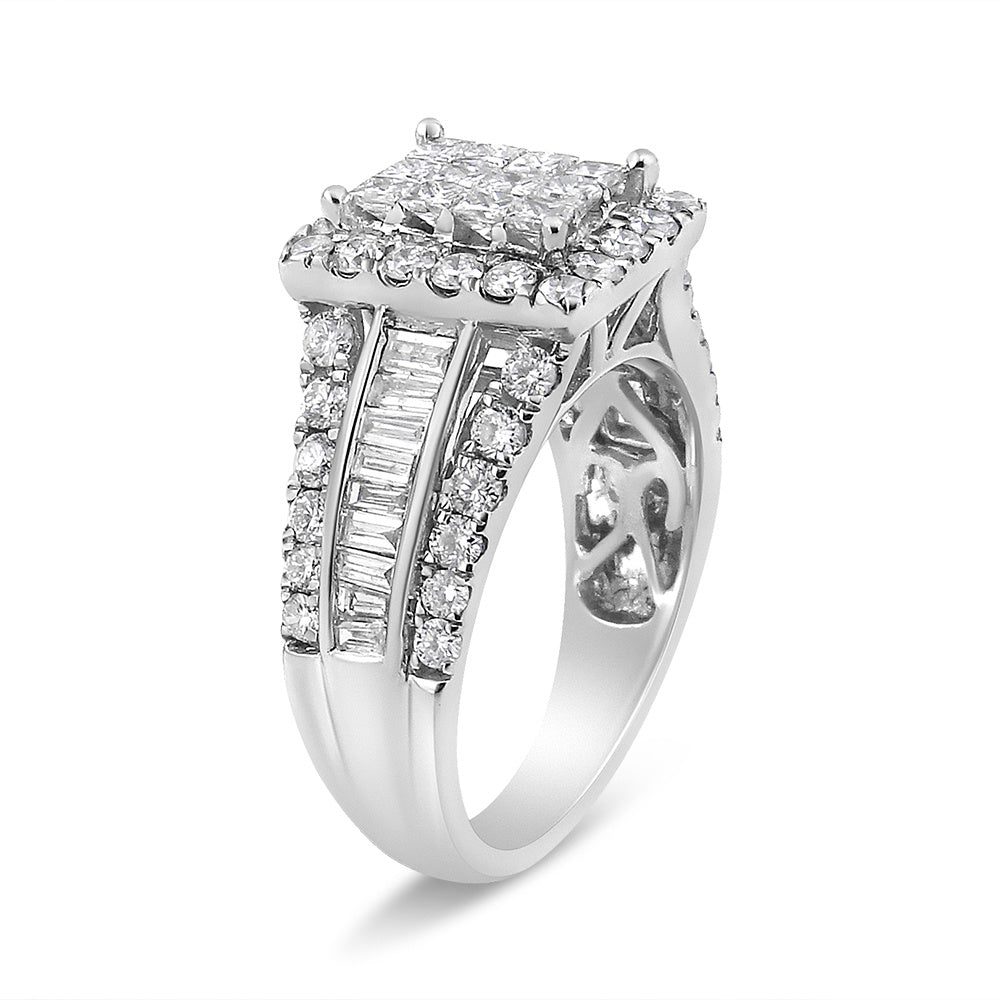 14K White Gold 2.00 Cttw Composite Head with Halo and Side Stones Diamond Ring (H-I Color, SI1-SI2 Clarity) - Ring Size 7