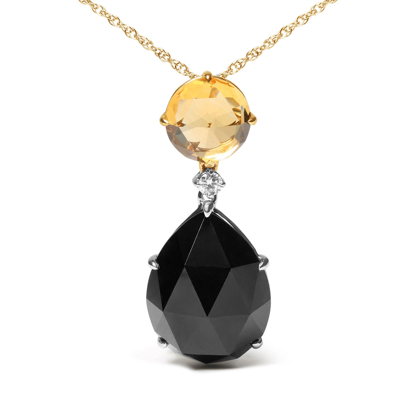 18K White and Yellow Gold Diamond Accent and Round Yellow Citrine and Pear Cut Black Onyx Dangle Drop 18" Pendant Necklace (G-H Color, SI1-SI2 Clarity)