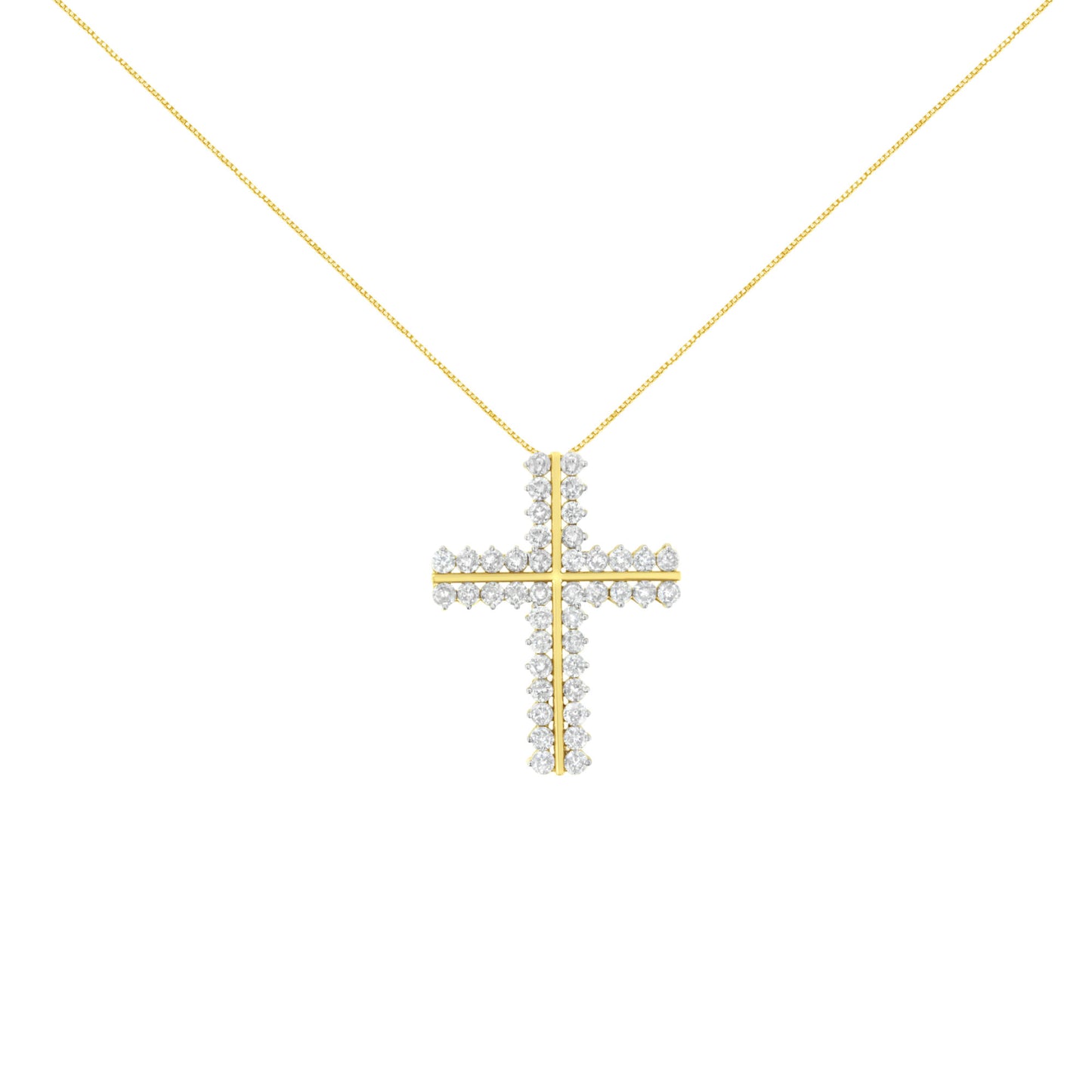 10K Yellow Gold 4.0 Cttw Diamond Two Row Cross 18" Pendant Necklace (J-K Clarity, I1-I2 Color)