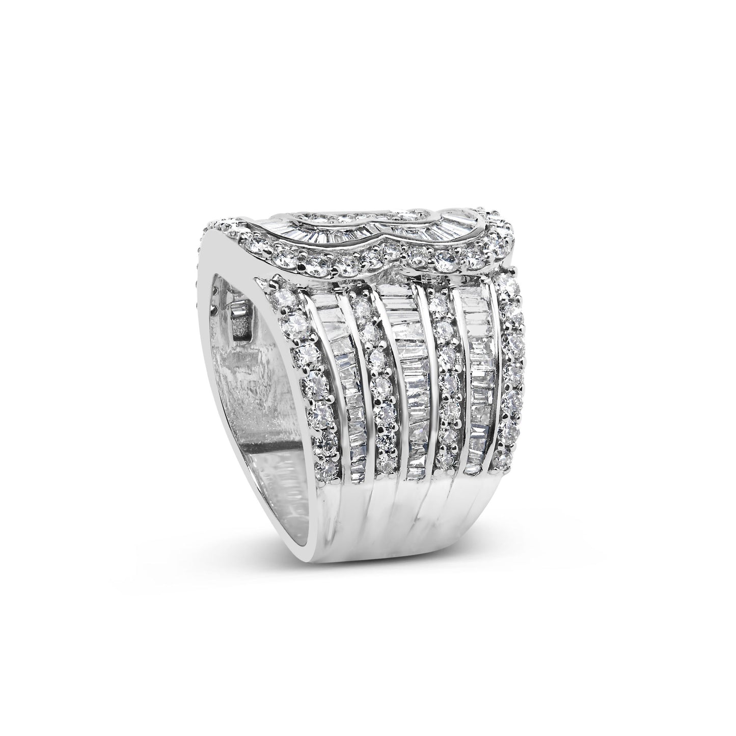 10K White Gold 2 1/2 Cttw Round and Baguette-Cut Diamond Multi-Row Bypass Ring (J-K Color, I2-I3 Clarity)