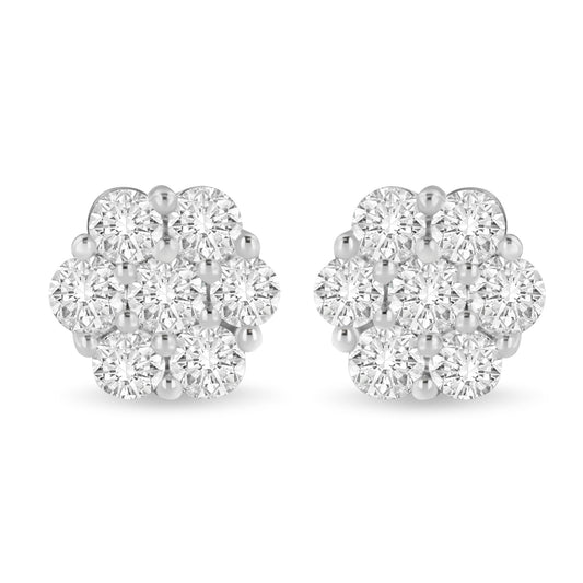 14K White Gold 3.0 Cttw Lab Grown Diamond Floral Cluster Stud Earring (F-G Color, VS2-SI1 Clarity)