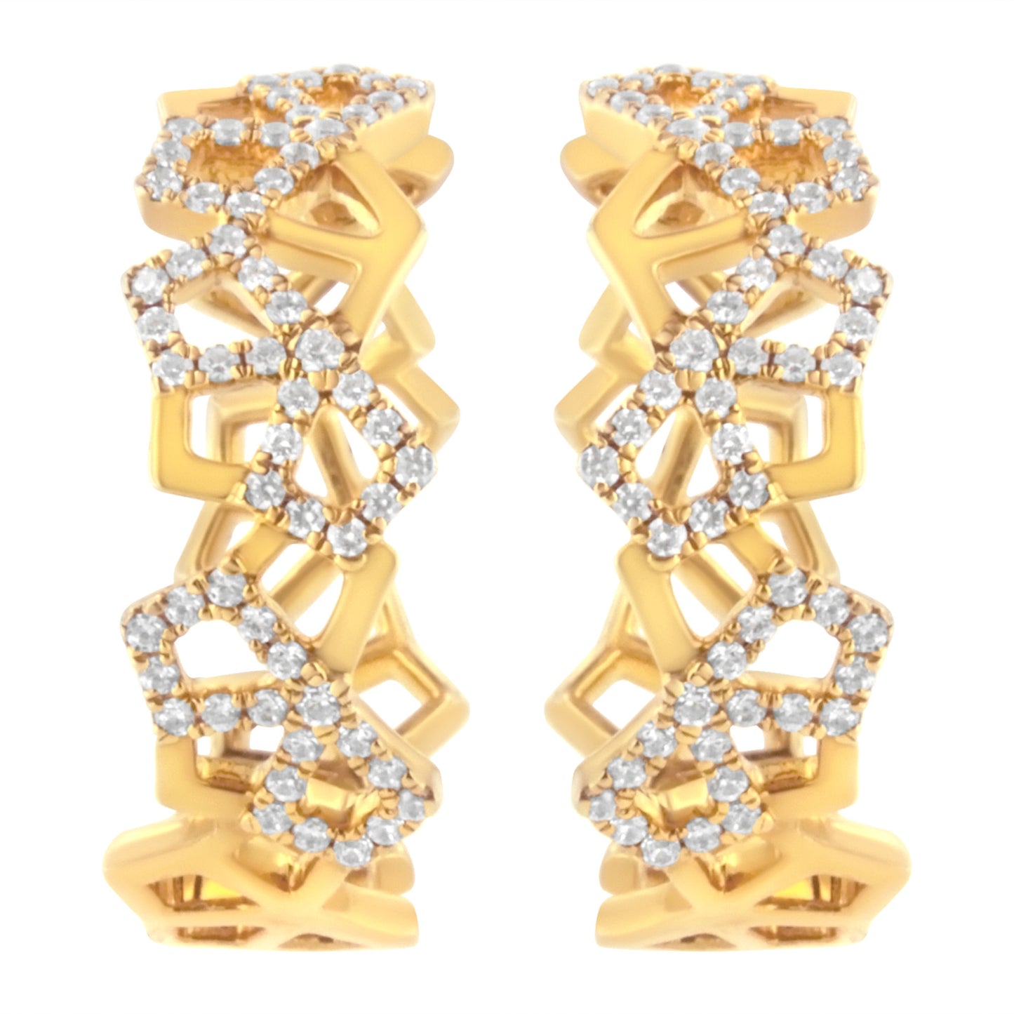 14K Yellow Gold 3/4 Cttw Diamond Honeycomb Hoop Earrings (G-H Color, SI1-SI2 Clarity) - 24MM