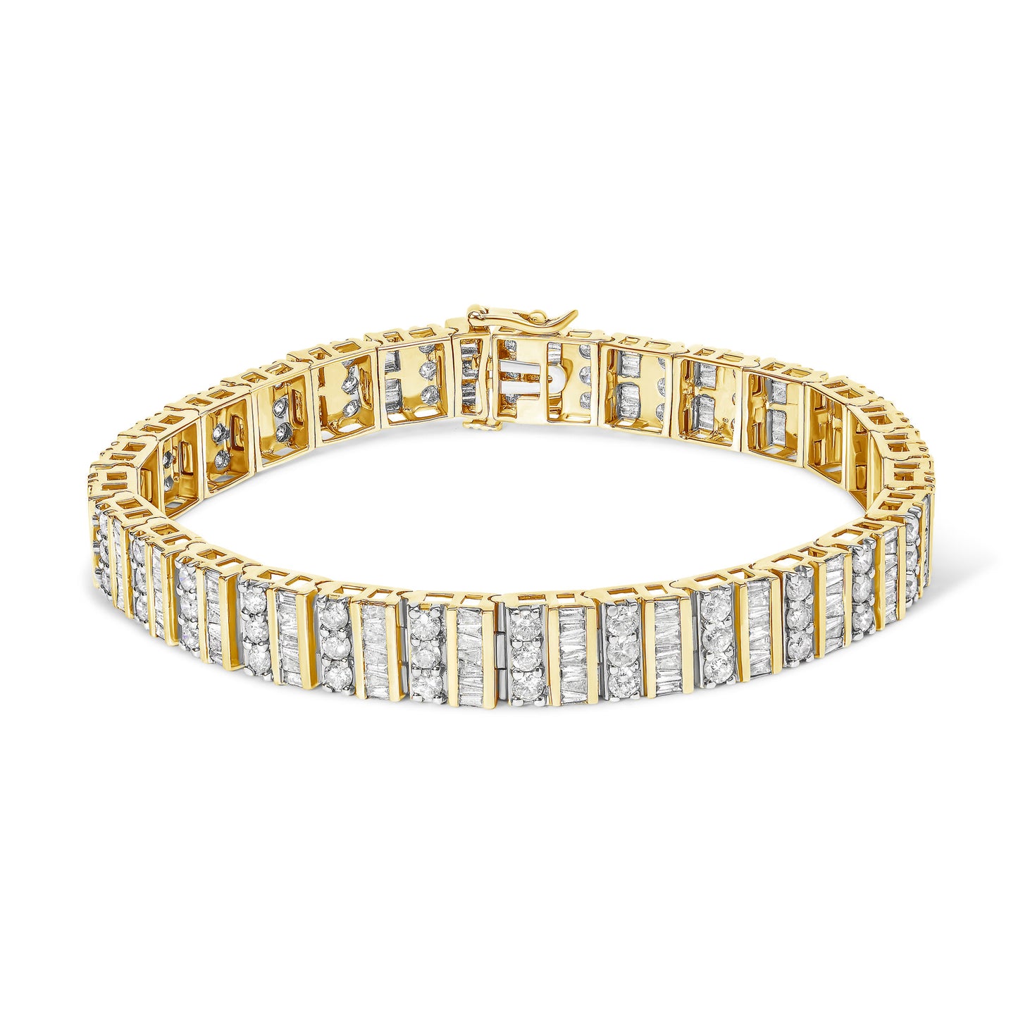 14K Yellow Gold Round and Baguette-Cut Diamond Bracelet (5.50 cttw, H-I Color, I1-I2 Clarity)