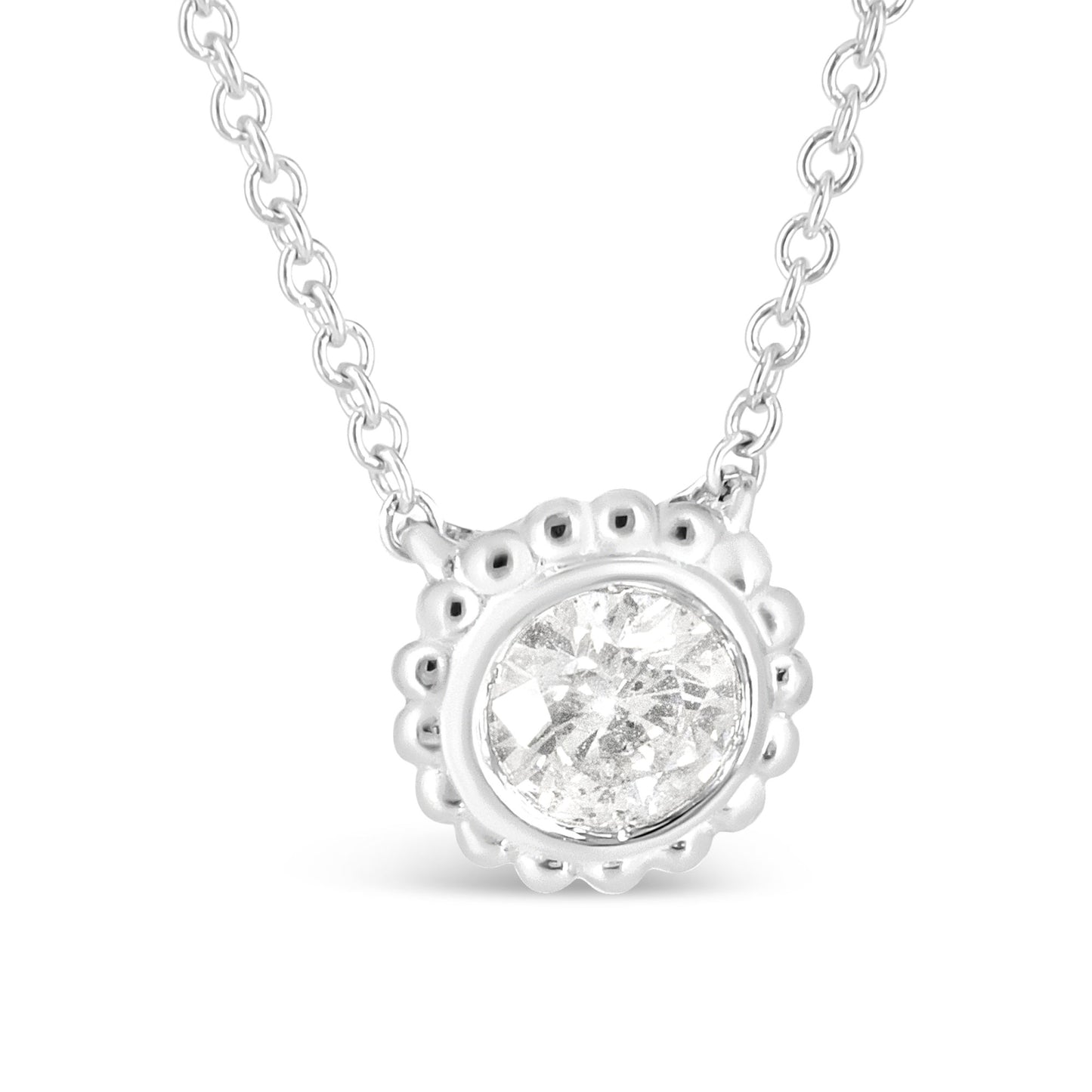 10K White Gold 1/2 Cttw Bezel Set Round Diamond Sunflower Finish 18" Pendant Necklace (I-J Color, I1-I2 Clarity)