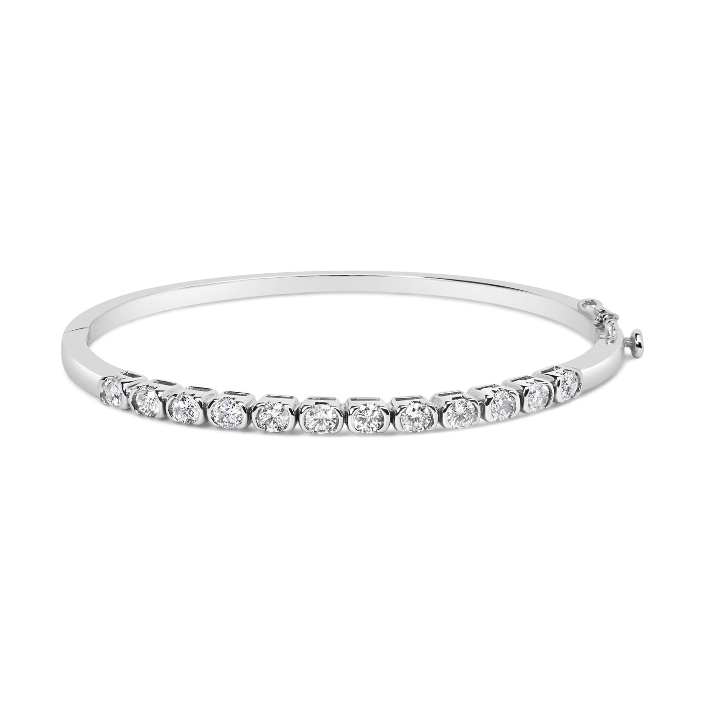 14K White Gold 1 7/8 Cttw Semi Bezel Set Diamond Floral Cluster Bangle Bracelet (H-I Color, SI1-SI2 Clarity) - Fits wrists up to 7.25" Inches