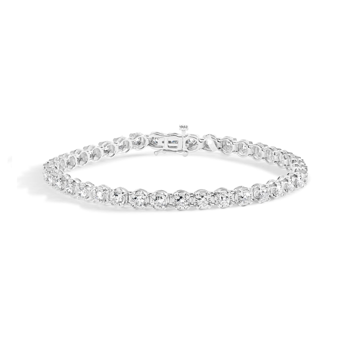 10K White Gold 3.00 Cttw Miracle Set Diamond Bezel Link Style Tennis Bracelet (H-I Color, I2-I3 Clarity) - 7.5"