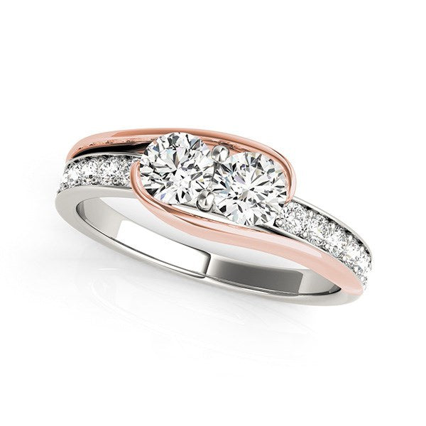 Two Stone Diamond Ring in 14k White And Rose Gold (3/4 cttw)