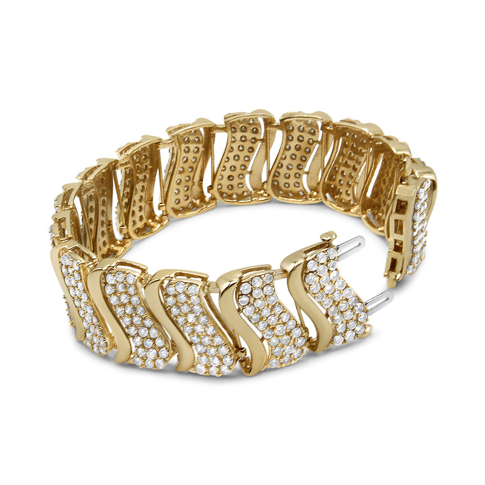 14K Gold 15.0 Cttw Diamond Chevron Wave 7.25" Inch Link Bracelet (J-K Color, I1-I2 Clarity)