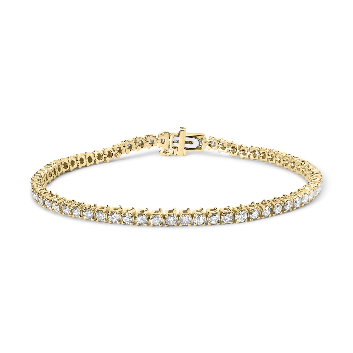 14K Yellow Gold 3.00 Cttw 4 Prong Set Round Brilliant Cut Diamond Tennis 7.25" Bracelet (J-K Color, I1-I2 Clarity)