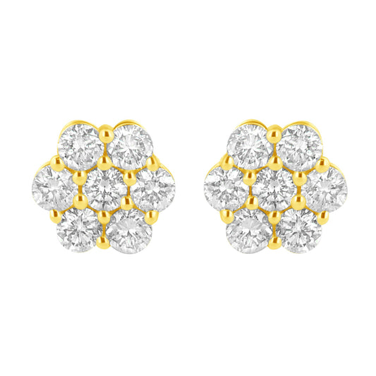 14K Yellow Gold 1.0 Cttw Diamond Flower Earring (J-K Color, I1-I2 Clarity)