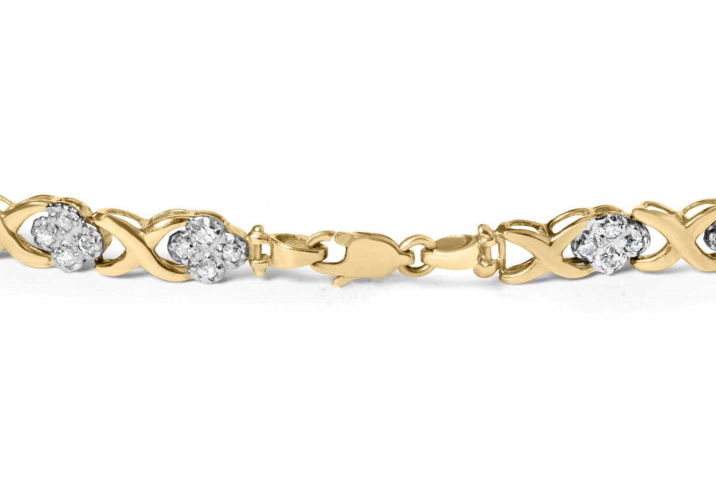 10K Yellow Gold 1.00 Cttw Diamond Cluster X Link Tennis Link 7.50" Bracelet (I-J Color, I2-I3 Clarity)