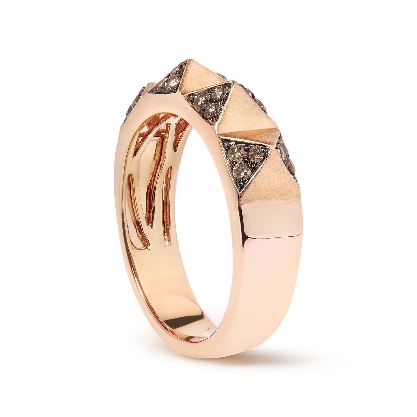 14K Rose Gold 1/4 Cttw Brown Diamond Pyramid Band Ring (Brown Color, SI1-SI2 Clarity)- Size 7