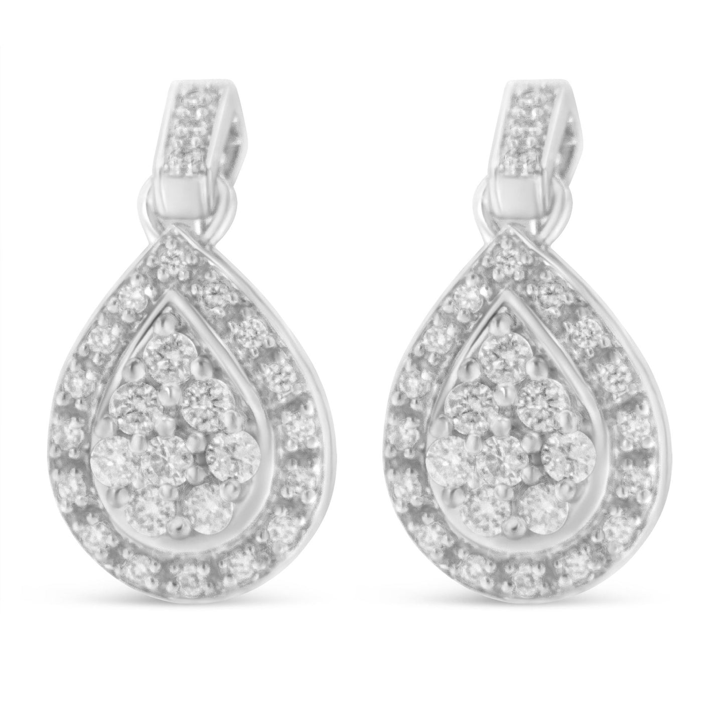 10k White Gold Round Cut Diamond Earrings (0.75 cttw, H-I Color, I1-I2 Clarity)