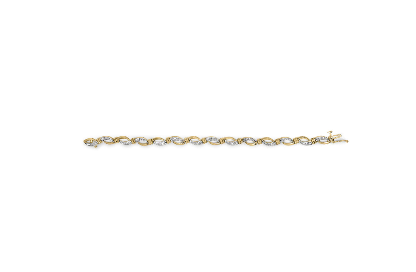 10K Yellow and White Gold 1/2 Cttw Channel Set Diamond Infinity Link 7" Tennis Bracelet (H-I Color, I1-I2 Clarity)