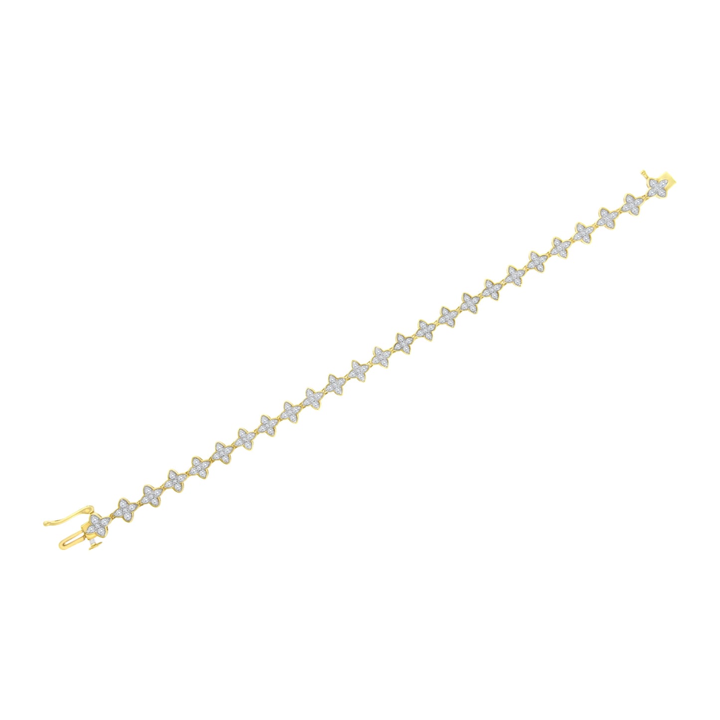 10K Yellow Gold 2.0 cttw Round-Cut Diamond 4 Leaf Clover Link Bracelet (J-K Color, I1-I2 Clarity) - Size 7.25"